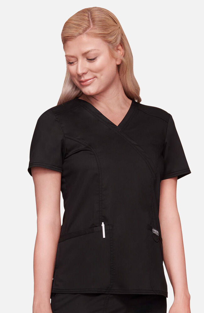 Cherokee Medical WW Core Stretch Women's Mock Wrap Princess Seam Solid Scrub Top