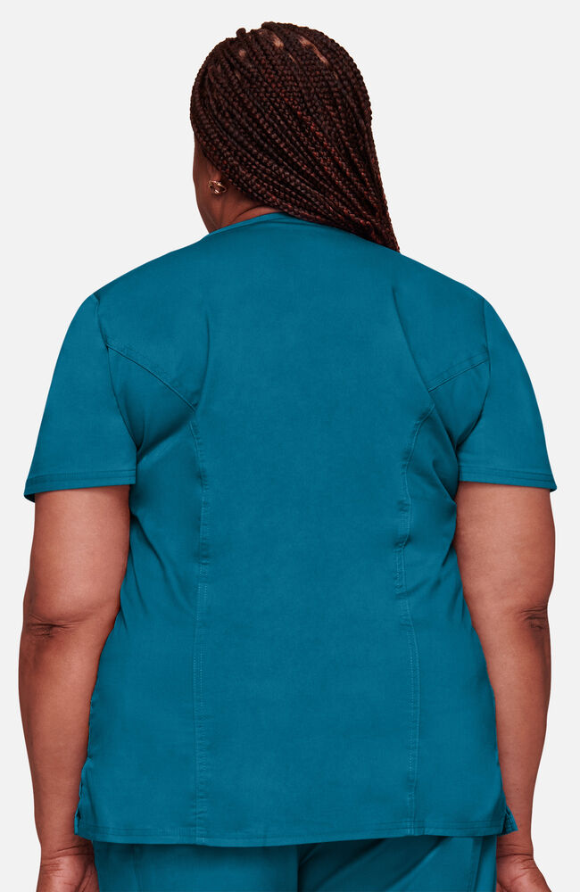 Cherokee Medical WW Core Stretch Women's Mock Wrap Princess Seam Solid Scrub Top