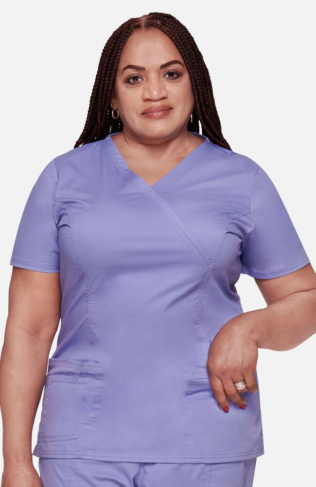 Cherokee Medical WW Core Stretch Women's Mock Wrap Princess Seam Solid Scrub Top