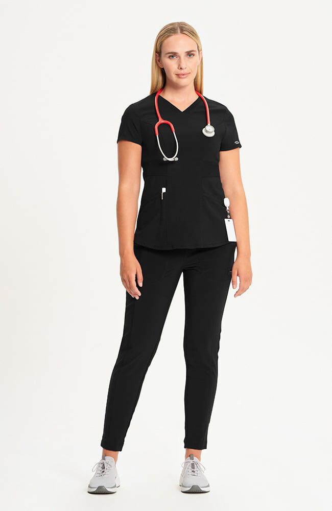 Infinity Women's 3-Pocket Knit Panel V-Neck Scrub Top