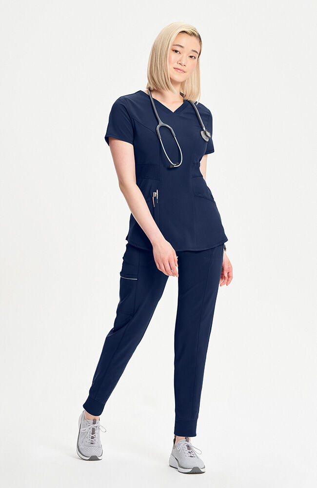 Infinity Women's 3-Pocket Knit Panel V-Neck Scrub Top