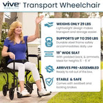 Vive Health-MOB1131BLK Core Transport Wheelchair - Black (1 EA)