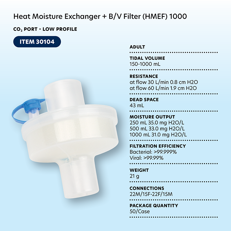 Dynarex Heat Moisture Exchanger Filters 1000 CO2 B/V, Low Profile, Adult