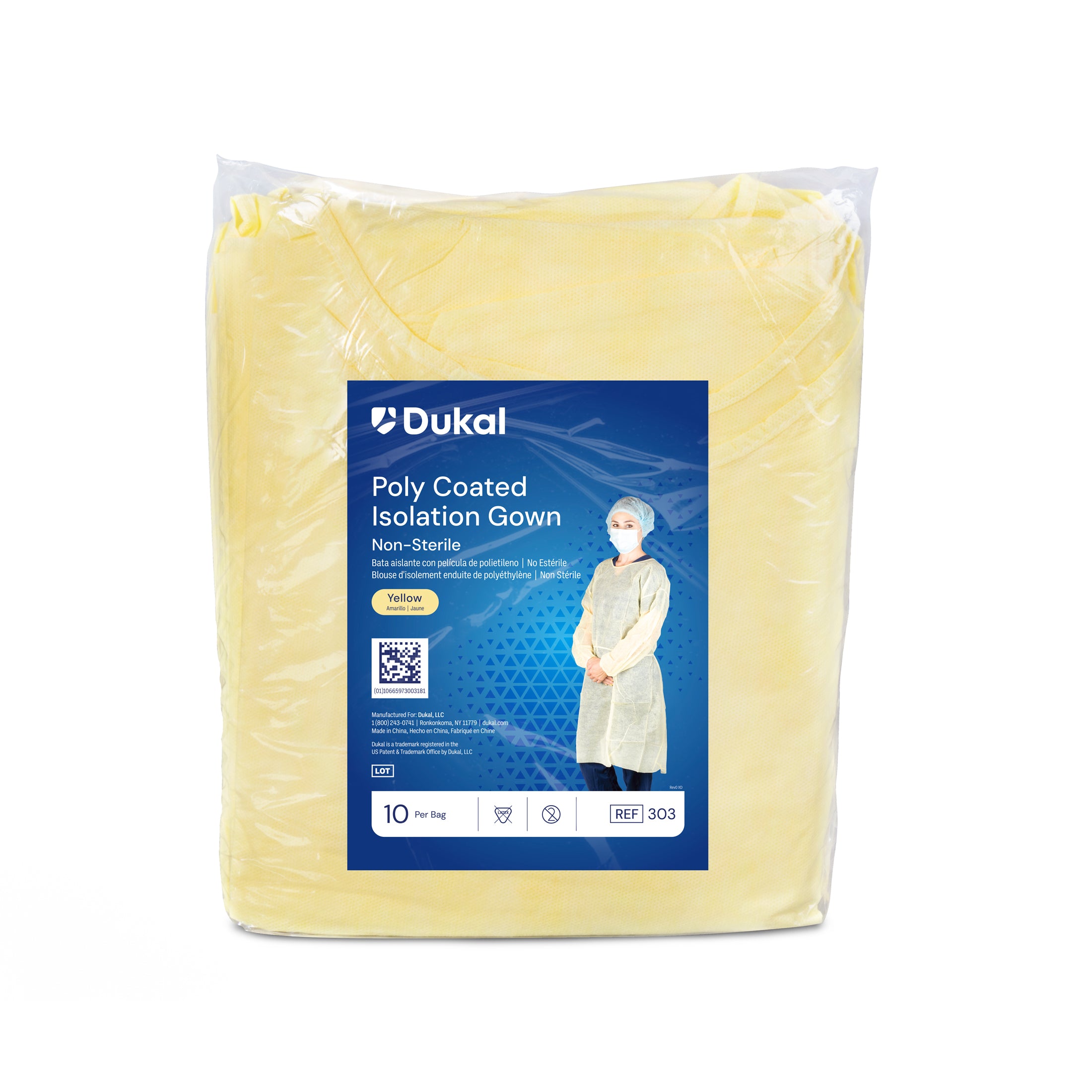 Dukal Corporation-303 Isolation Gown, Poly Coated, Impervious, Yellow (10/bg, 5 bg/cs ,36 cs/plt)