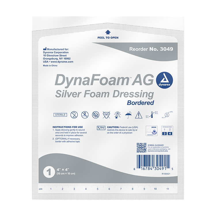 Dynarex-3049 Foam AG Bordered Silver Foam Dressings