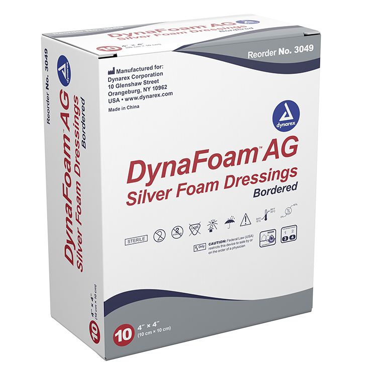 Dynarex-3049 Foam AG Bordered Silver Foam Dressings