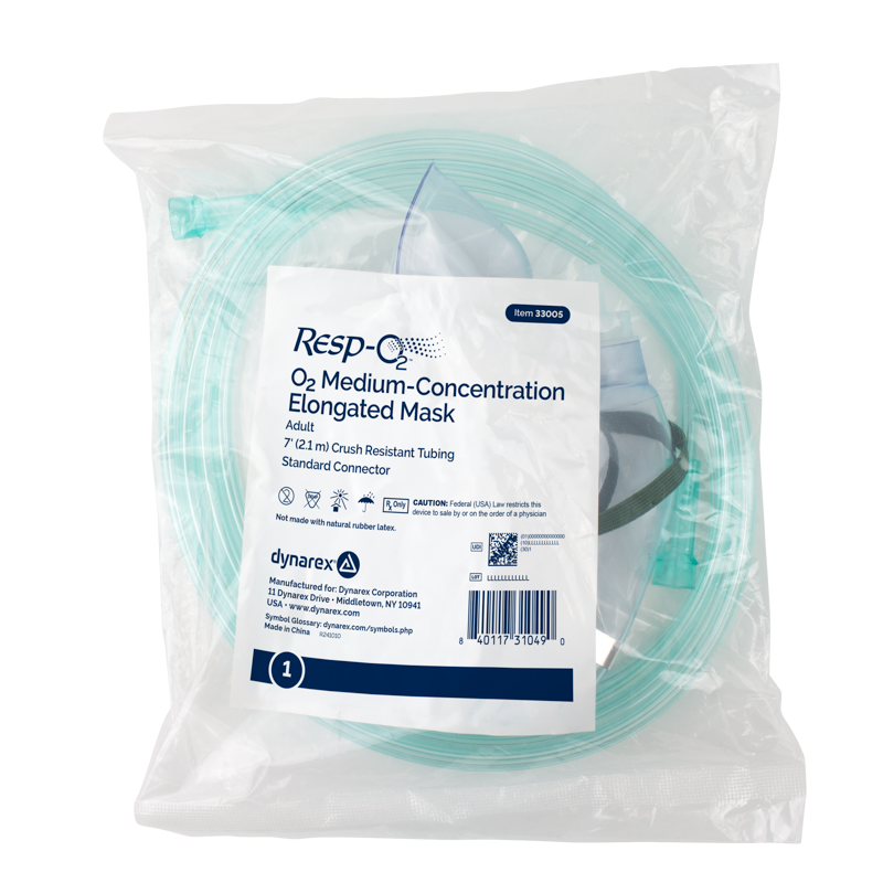 Dynarex Oxygen Medium-Concentration Standard Mask w/ 7' (2.1 m) tubi Connector