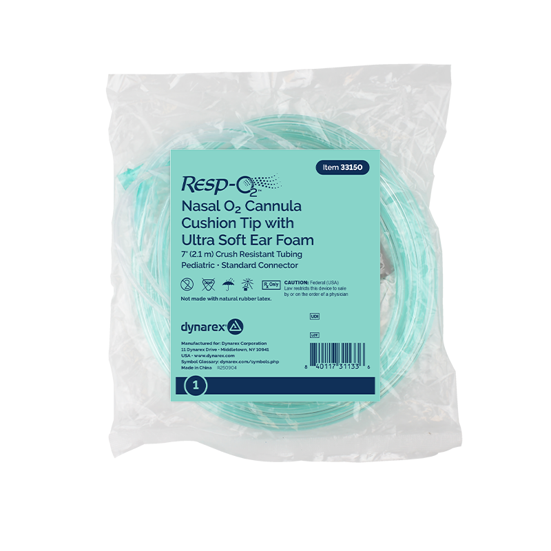 Dynarex Nasal Oxygen Cannula, Cushion Tip with Ultra Soft Ear Foam, 7' (2.1m) Pediatric