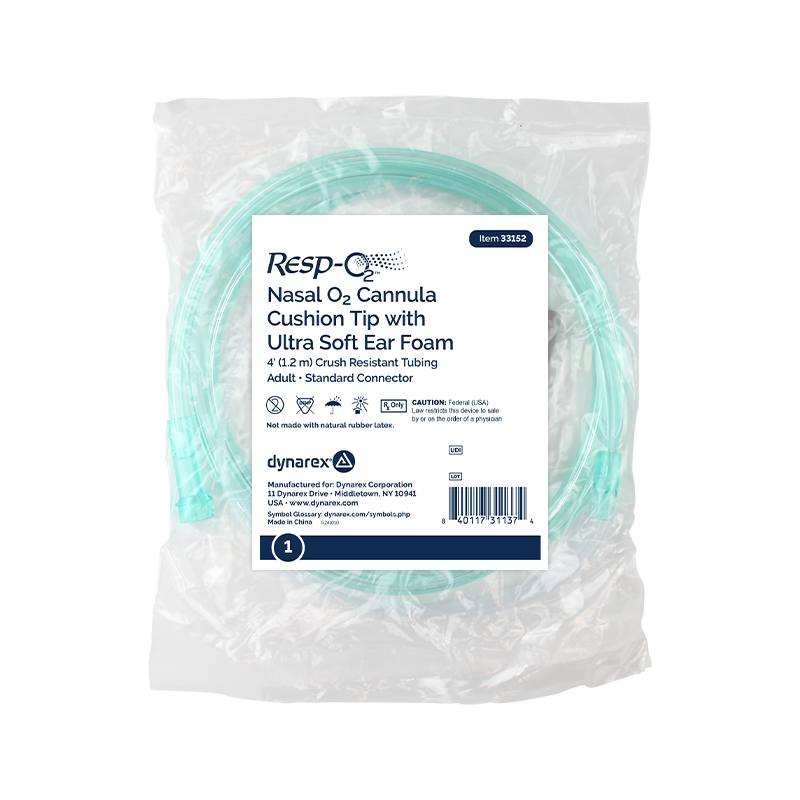 Dynarex-33152 Nasal Oxygen Cannula Cushion Tip w/ Ultra Soft Ear Foam w/ 4 Adult/Standard Connector 50/cs