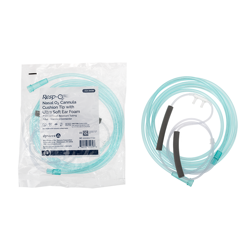Dynarex Nasal Oxygen Cannula Cushion Tip w/ Ultra Soft Ear Foam w/ 7 Adult Connector