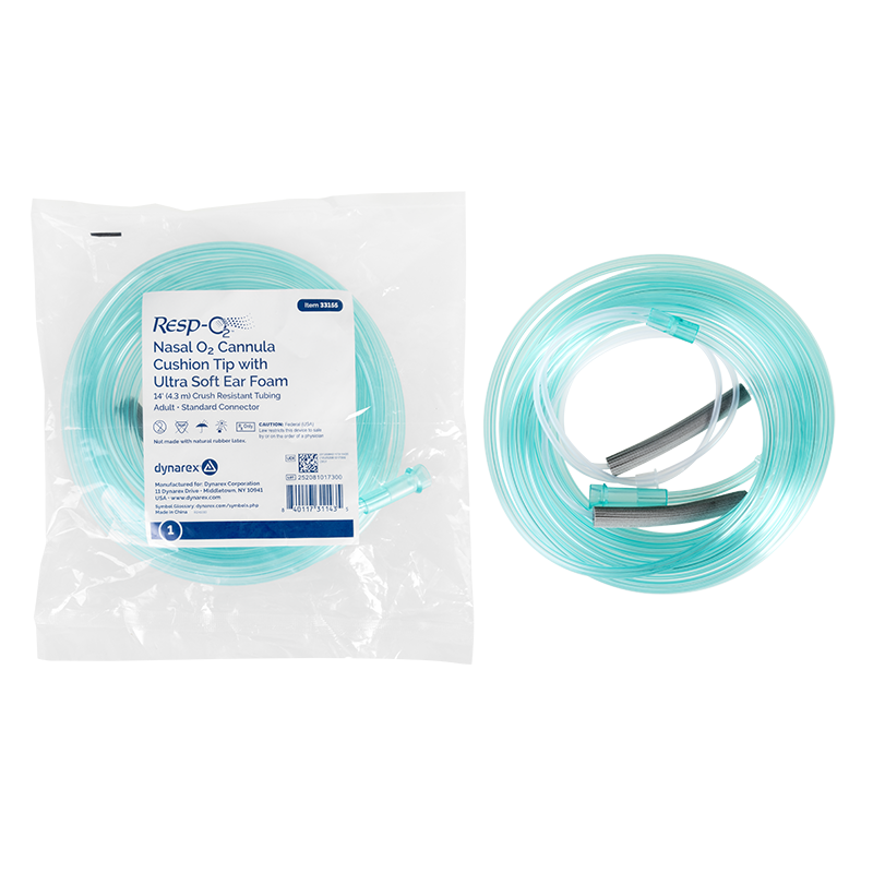 Dynarex Nasal Oxygen Cannula Cushion Tip w/ Ultra Soft Ear Foam w/ Adult Connector