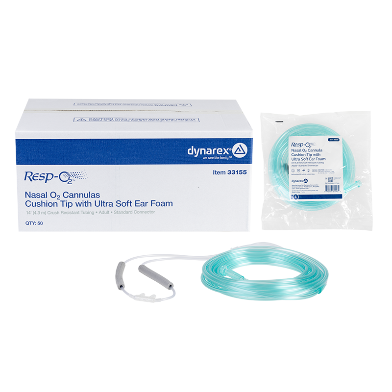 Dynarex Nasal Oxygen Cannula Cushion Tip w/ Ultra Soft Ear Foam w/ Adult Connector
