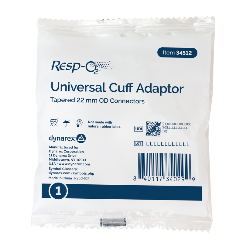 Dynarex-34512 Corrugated Cuff Adaptor, Tapered to Accept 22mm ID Cuff, 50/cs