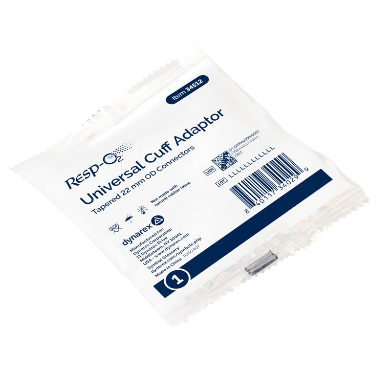 Dynarex-34512 Corrugated Cuff Adaptor, Tapered to Accept 22mm ID Cuff, 50/cs