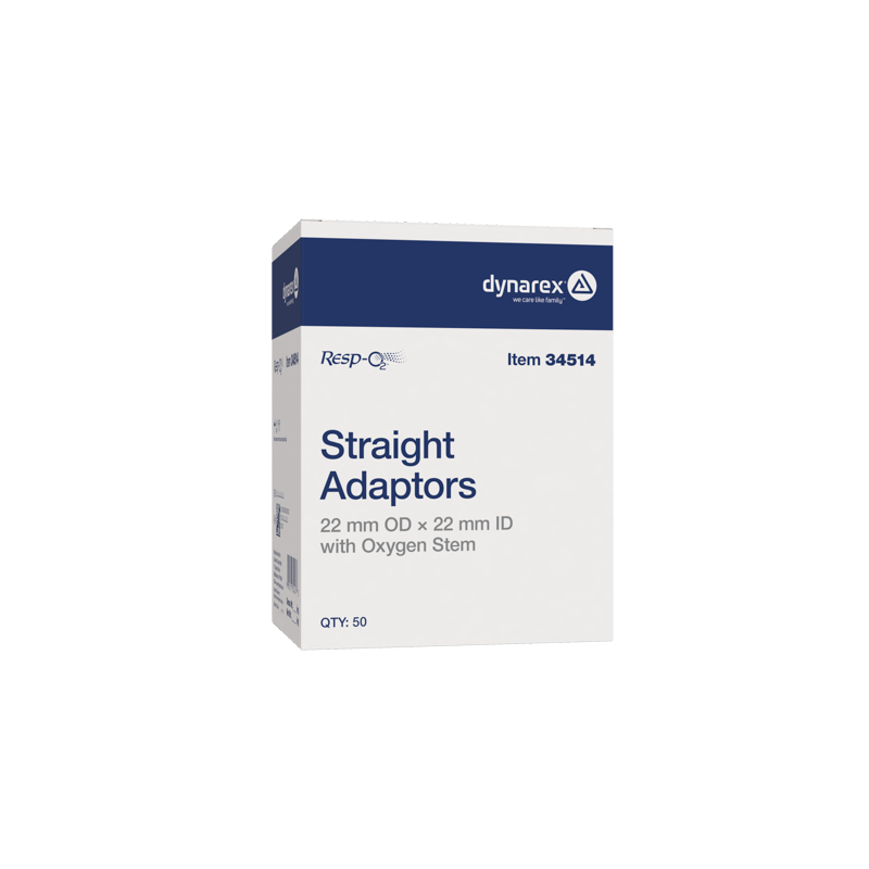 Dynarex-34514 Straight Adaptor with Oxygen Stem 22 mm OD X 22 mm ID (50/CS)