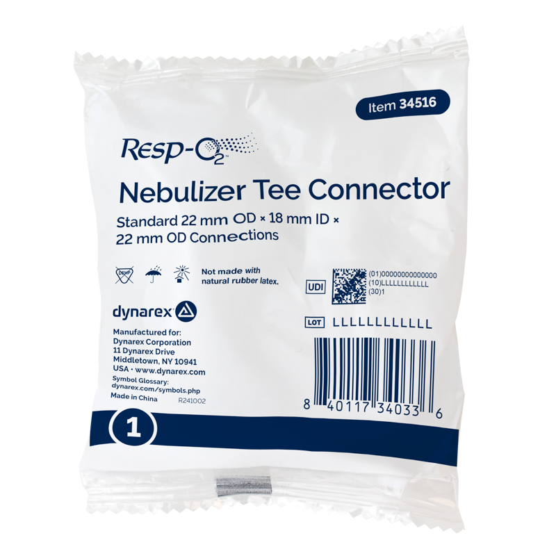 Dynarex-34516 Nebulizer Tee Connector Standard  22 mm OD x 18 mm ID x 22 mm OD (50/CS)