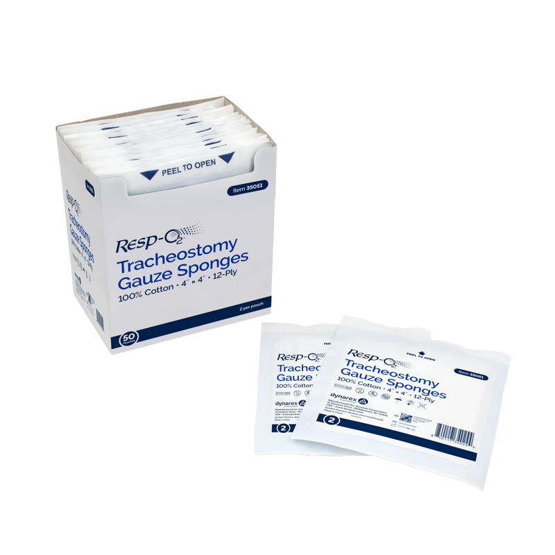 Dynarex-35051 Tracheostomy Gauze Sponges, 100% Cotton 4" x 4" 12 Ply (6/50/2cs)