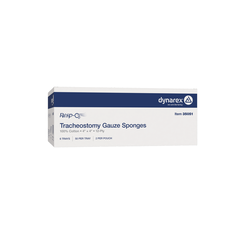Dynarex-35051 Tracheostomy Gauze Sponges, 100% Cotton 4" x 4" 12 Ply (6/50/2cs)