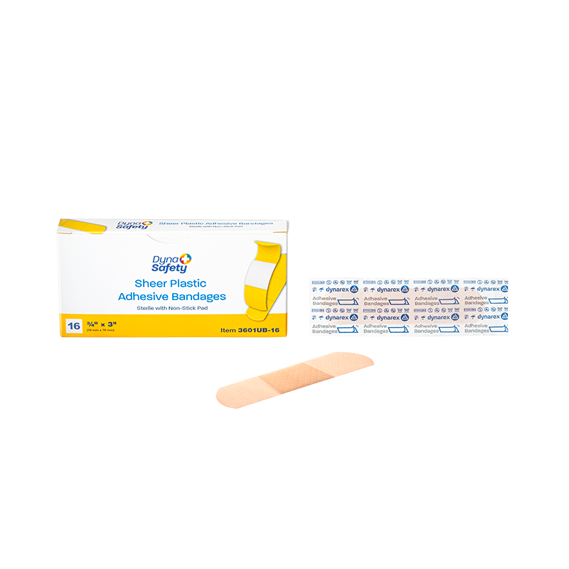 Dynarex 3601UB-16 Sheer Plastic Adhesive Bandages Sterile 3/4" X 3" (16) (100/16/CS)