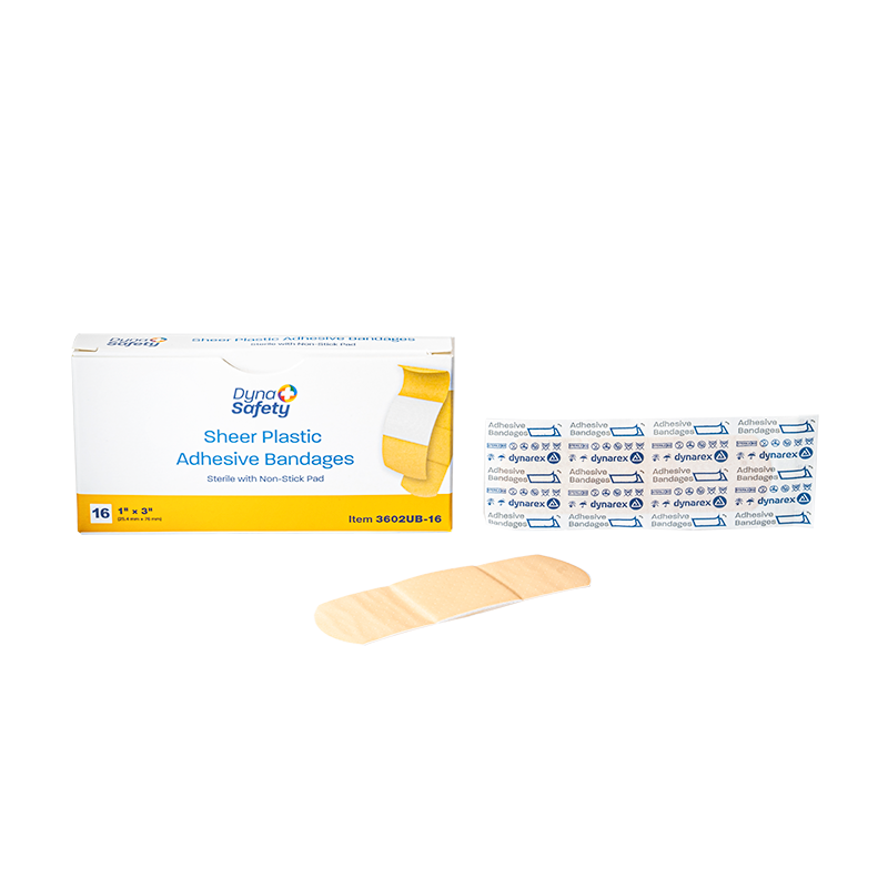 Dynarex 3602UB-16 Sheer Plastic Adhesive Bandages - Sterile 1" x 3" (100/16/cs)