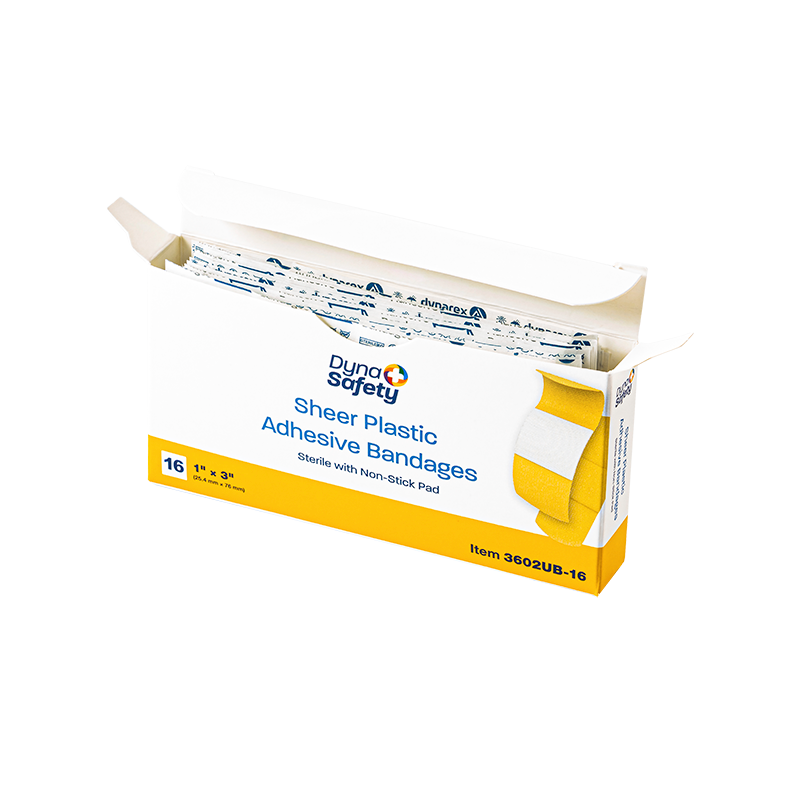 Dynarex 3602UB-16 Sheer Plastic Adhesive Bandages - Sterile 1" x 3" (100/16/cs)