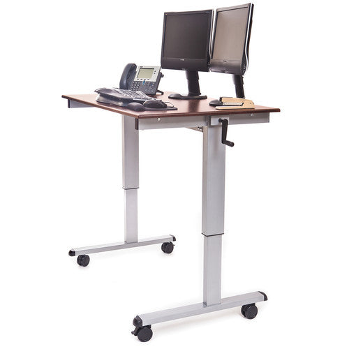 Luxor Crank Adjustable Stand-Up Desk (Dark Walnut Desk, Silver Frame)