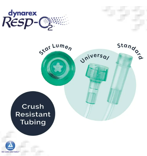 Dynarex Nasal Oxygen Cannula Super Soft Touch Cushion Nasal Tip, 7' Standard Connector