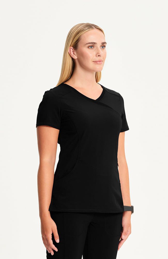 Infinity Women's 4-Pocket Knit Panel Mock Wrap Scrub Top