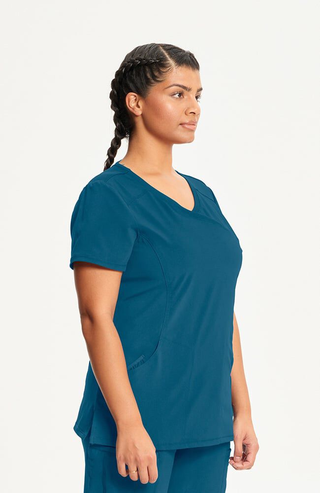 Infinity Women's 4-Pocket Knit Panel Mock Wrap Scrub Top