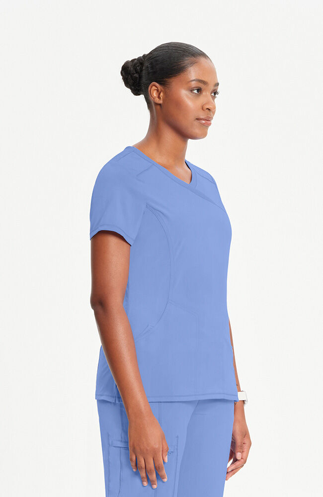 Infinity Women's 4-Pocket Knit Panel Mock Wrap Scrub Top