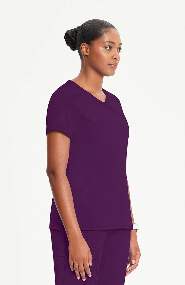 Infinity Women's 4-Pocket Knit Panel Mock Wrap Scrub Top
