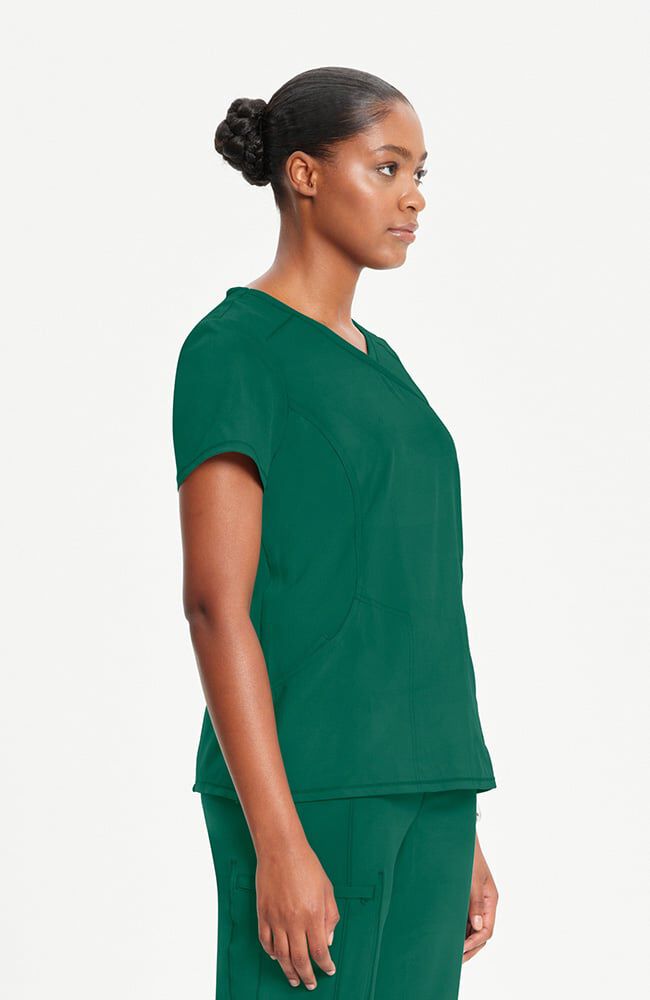 Infinity Women's 4-Pocket Knit Panel Mock Wrap Scrub Top