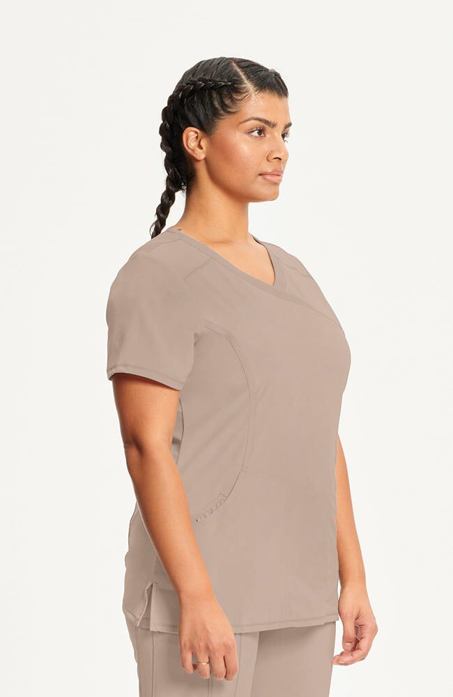 Infinity Women's 4-Pocket Knit Panel Mock Wrap Scrub Top