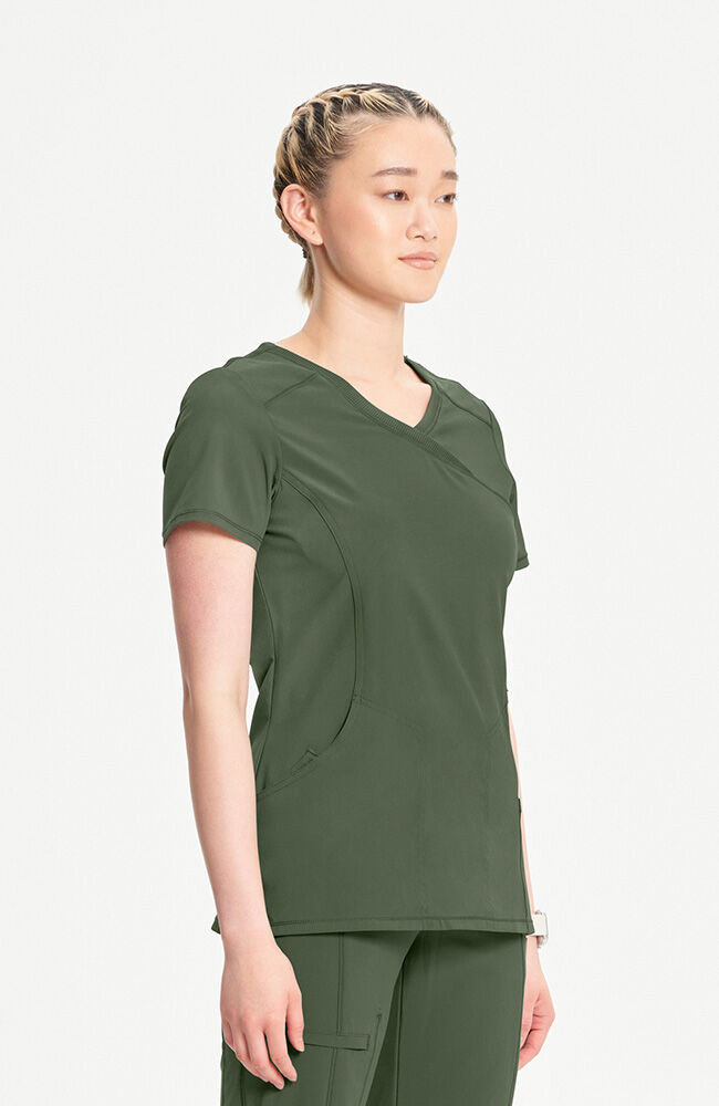 Infinity Women's 4-Pocket Knit Panel Mock Wrap Scrub Top