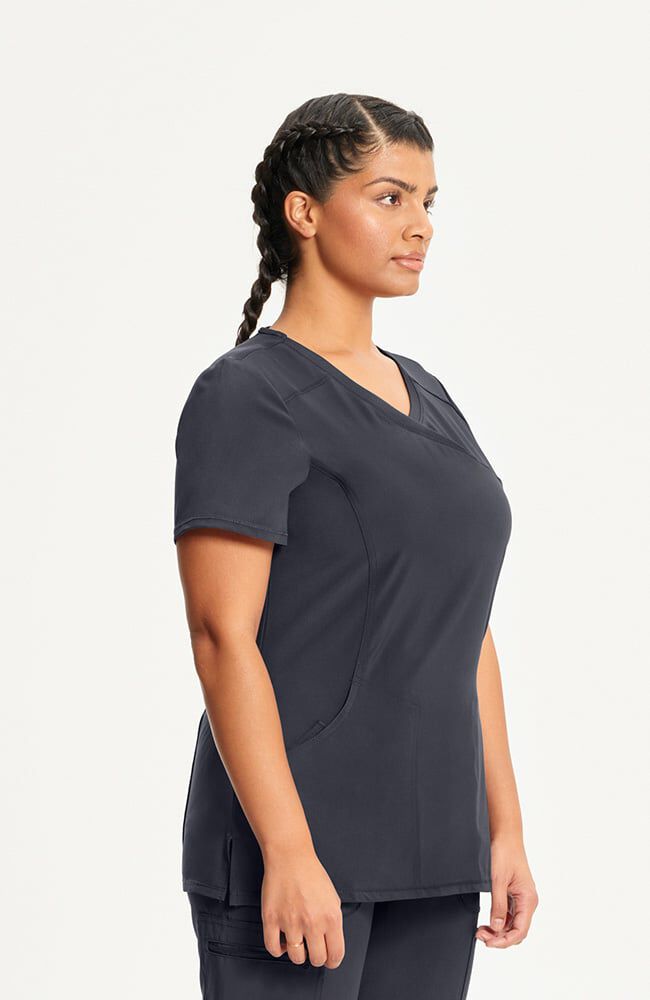 Infinity Women's 4-Pocket Knit Panel Mock Wrap Scrub Top