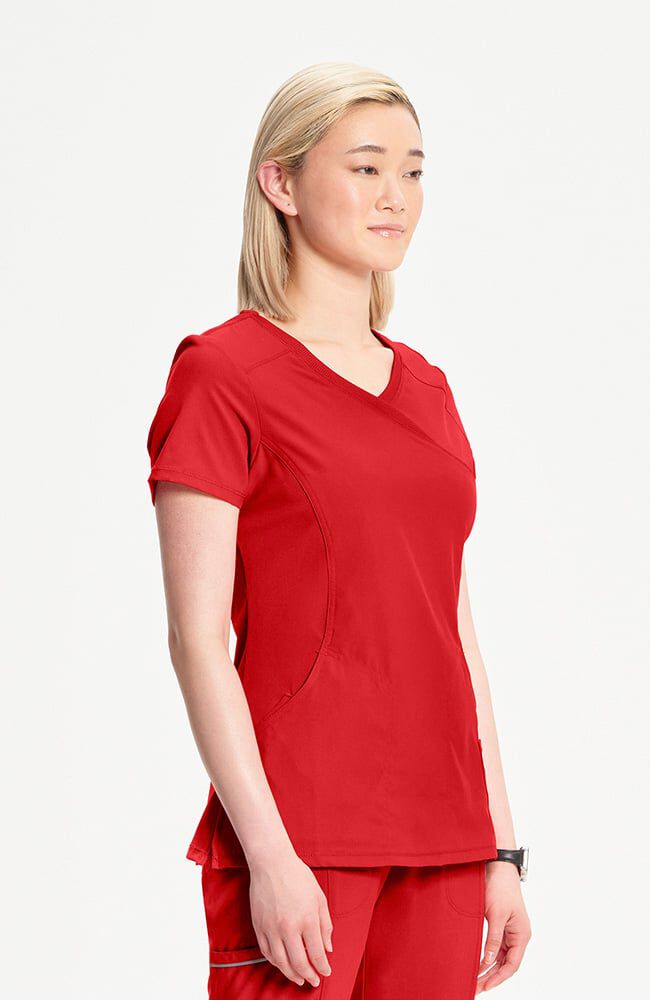 Infinity Women's 4-Pocket Knit Panel Mock Wrap Scrub Top