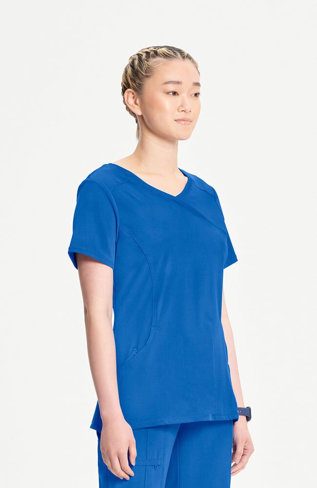 Infinity Women's 4-Pocket Knit Panel Mock Wrap Scrub Top