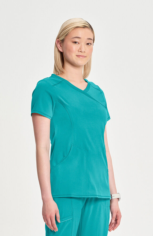Infinity Women's 4-Pocket Knit Panel Mock Wrap Scrub Top