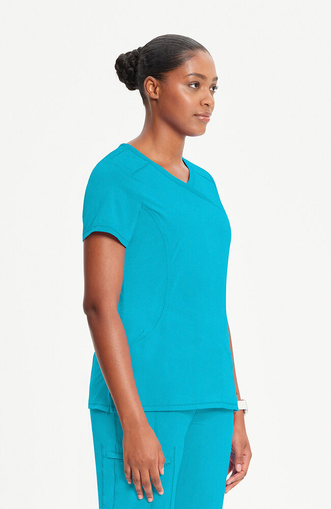 Infinity Women's 4-Pocket Knit Panel Mock Wrap Scrub Top