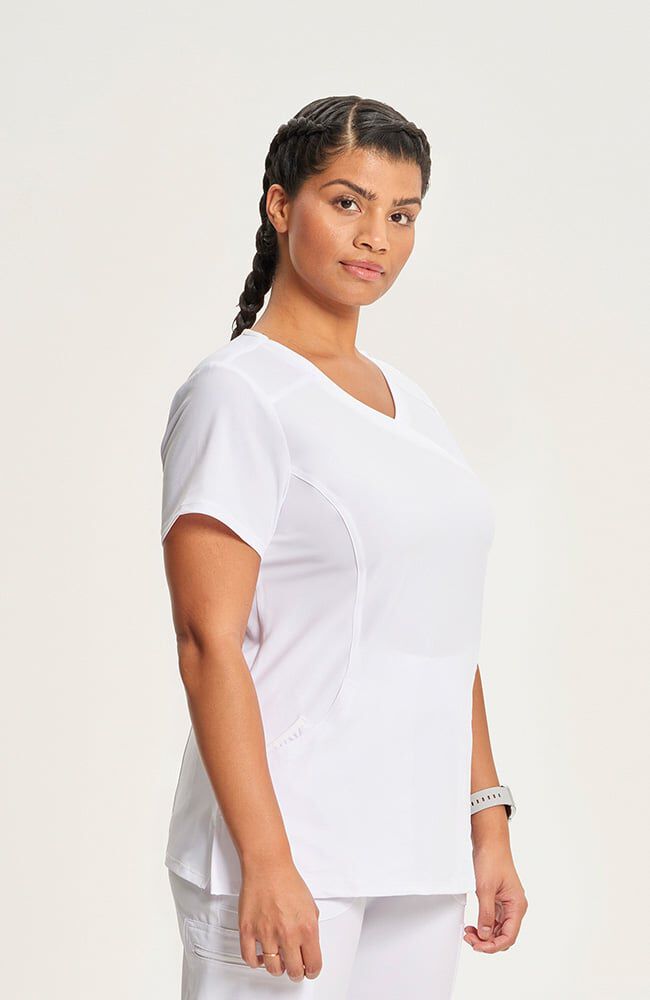 Infinity Women's 4-Pocket Knit Panel Mock Wrap Scrub Top