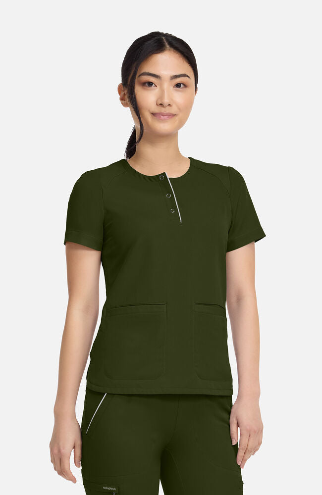 360 by Healing Hands Women's Joy Henley Crew Neck Scrub Top