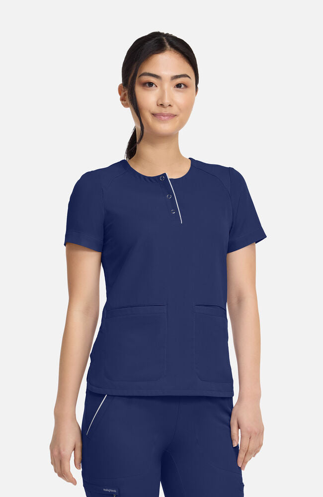 360 by Healing Hands Women's Joy Henley Crew Neck Scrub Top