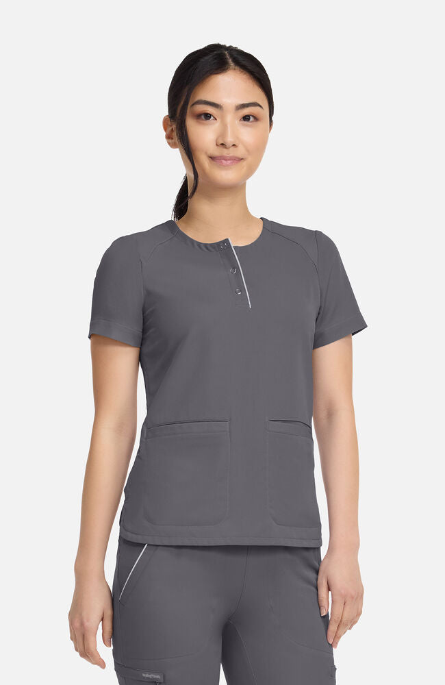 360 by Healing Hands Women's Joy Henley Crew Neck Scrub Top