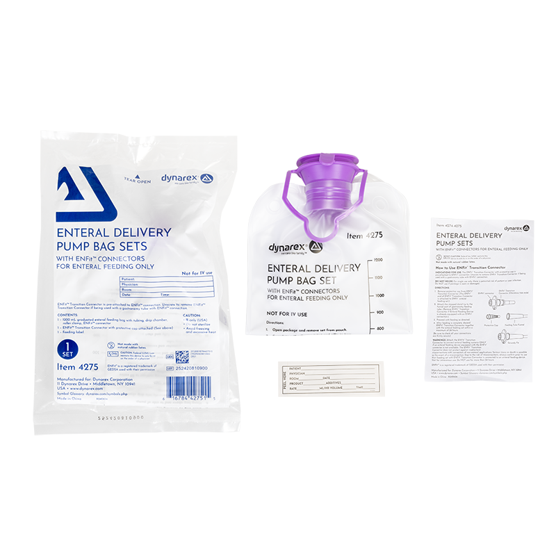 Dynarex-4275 Enteral Delivery Pump Bag Set - w/ ENFit Connector 30/cs