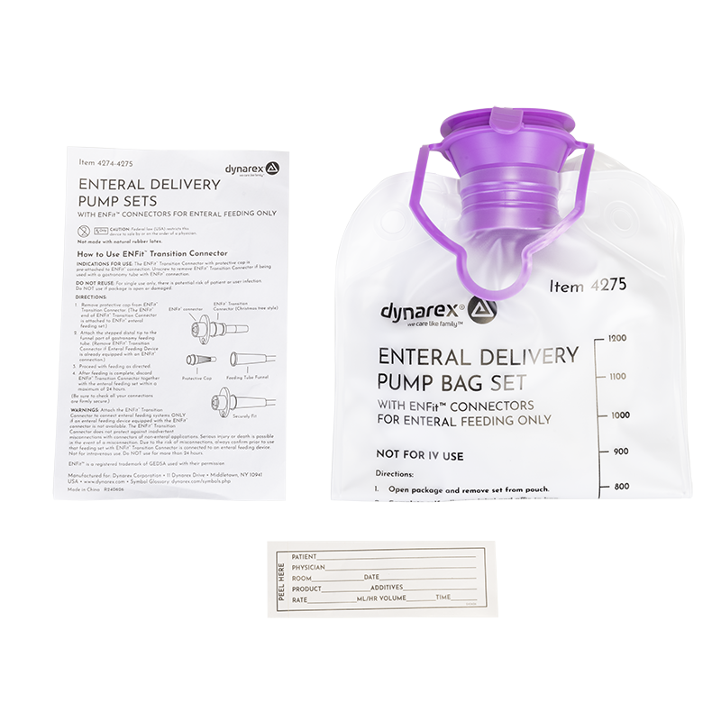 Dynarex-4275 Enteral Delivery Pump Bag Set - w/ ENFit Connector 30/cs
