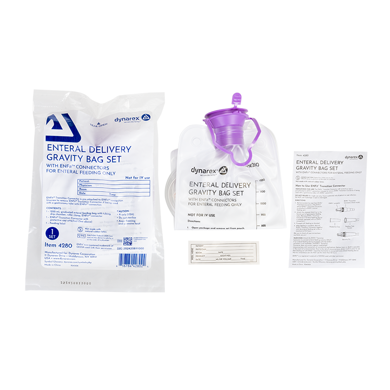 Dynarex-4280 Enteral Delivery Gravity Bag Set - w/ ENFit Connector (30/cs)