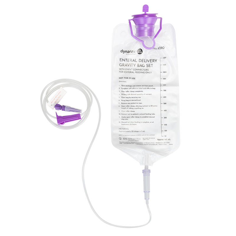 Dynarex-4280 Enteral Delivery Gravity Bag Set - w/ ENFit Connector (30/cs)