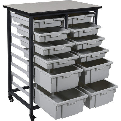 Luxor-MBS-DR-8S4L Double Row Mobile Bin Storage Unit (Small & Large Bins)