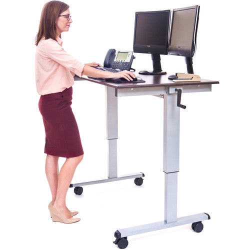 Luxor Crank Adjustable Stand-Up Desk (Dark Walnut Desk, Silver Frame)
