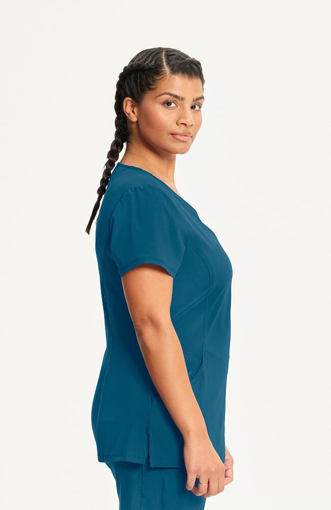 Infinity Women's 4-Pocket Knit Panel Mock Wrap Scrub Top